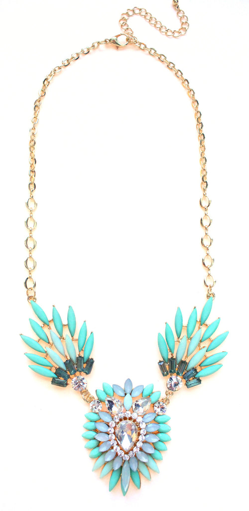 Crystal Peacock Petals Necklace- Mint