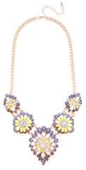 Tri-Color Blossoming Jeweled Necklace- Gray & Yellow