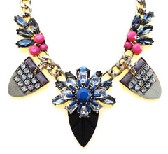 Tribal Glam Statement Necklace-Navy & Pink