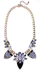 Tribal Glam Statement Necklace- Black & Crystal