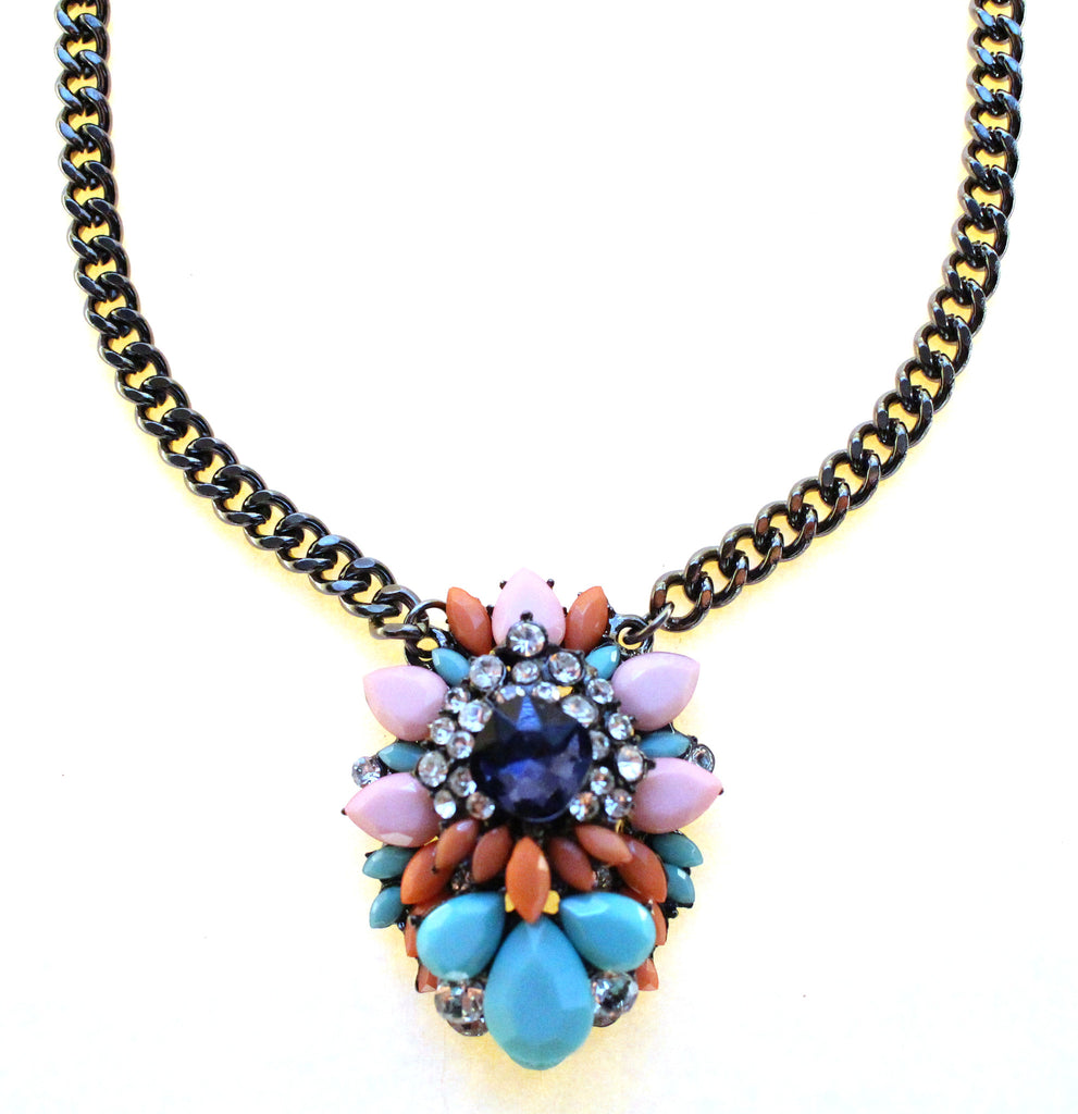 Pastel Gemstone Cluster Pendant Necklace