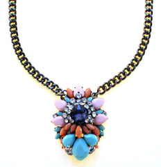Pastel Gemstone Cluster Pendant Necklace