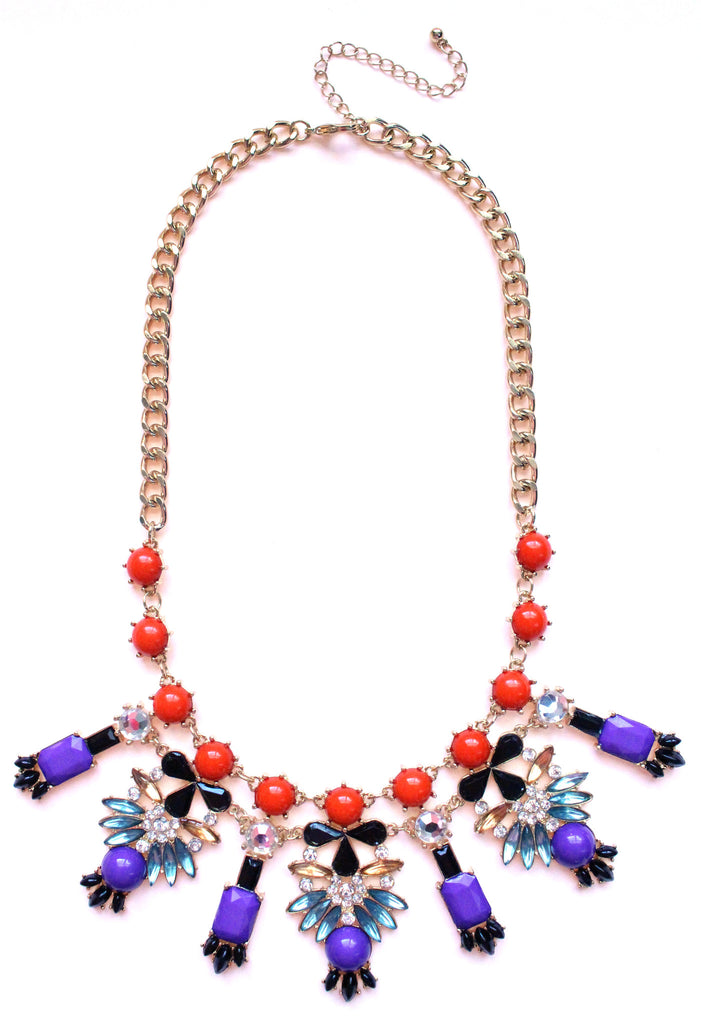 Crystal Icicle Statement Necklace- Purple & Orange