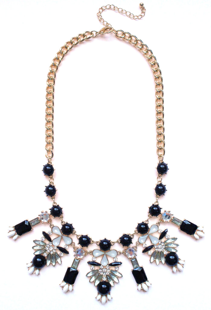 Crystal Icicle Statement Necklace- Black & White