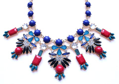 Crystal Icicle Statement Necklace- Navy & Red