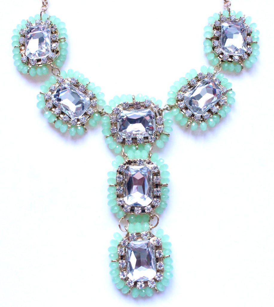 Crystal Beaded Drop Jewels Statement Necklace