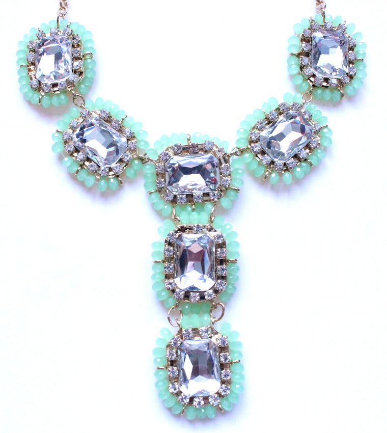 Crystal Beaded Drop Jewels Statement Necklace