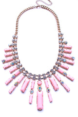 Crystal Spike Bib Statement Necklace- Light Pink