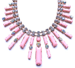 Crystal Spike Bib Statement Necklace- Light Pink