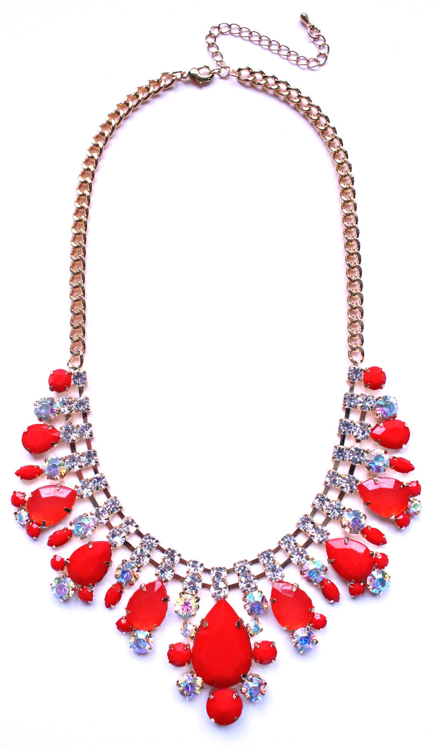 Crystal Oval Teardrop Statement Necklace