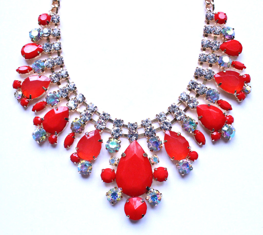 Crystal Oval Teardrop Statement Necklace