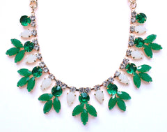 Crystal Rose Bud Necklace- Green