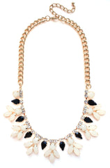 Crystal Rose Bud Necklace- Black & White