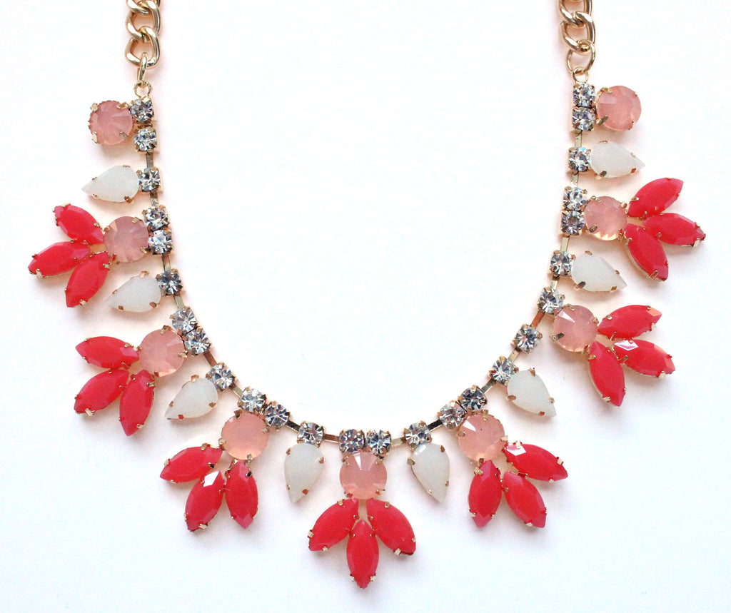 Crystal Rose Bud Necklace- Pink