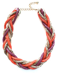 Chunky Twisted Mesh Chain Necklace- Coral & Purple