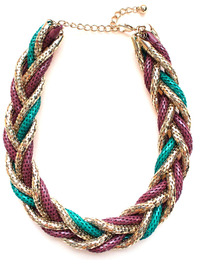 Chunky Twisted Mesh Chain Necklace- Green & Purple