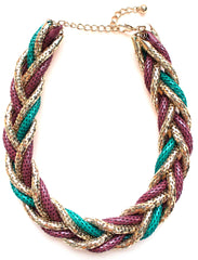 Chunky Twisted Mesh Chain Necklace- Green & Purple