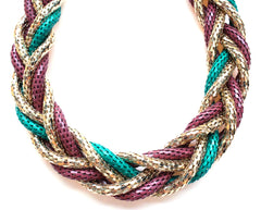 Chunky Twisted Mesh Chain Necklace- Green & Purple