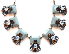 Gray Crystal Leaves Statement Necklace