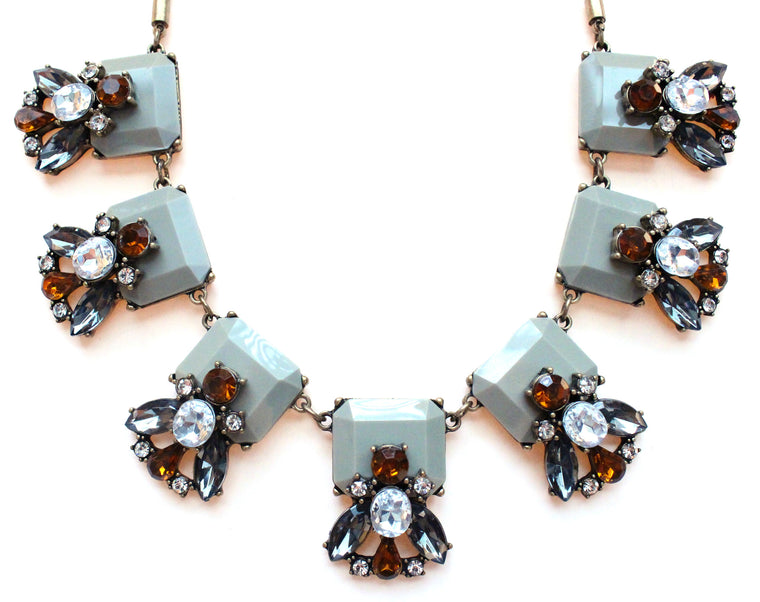 Gray Crystal Leaves Statement Necklace