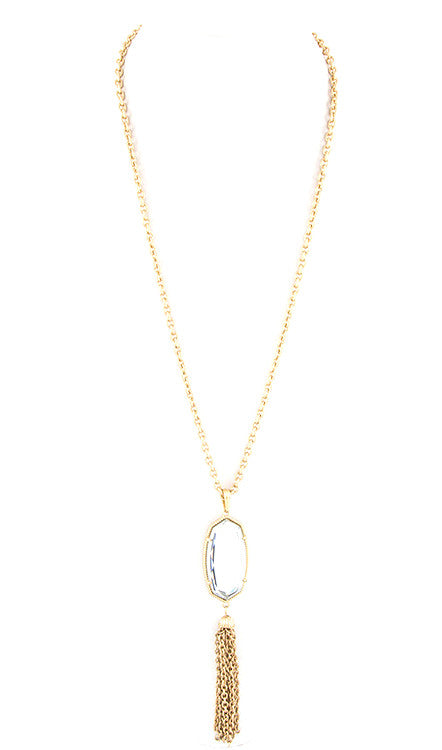 Crystal Stone Long Tassel Chain Necklace
