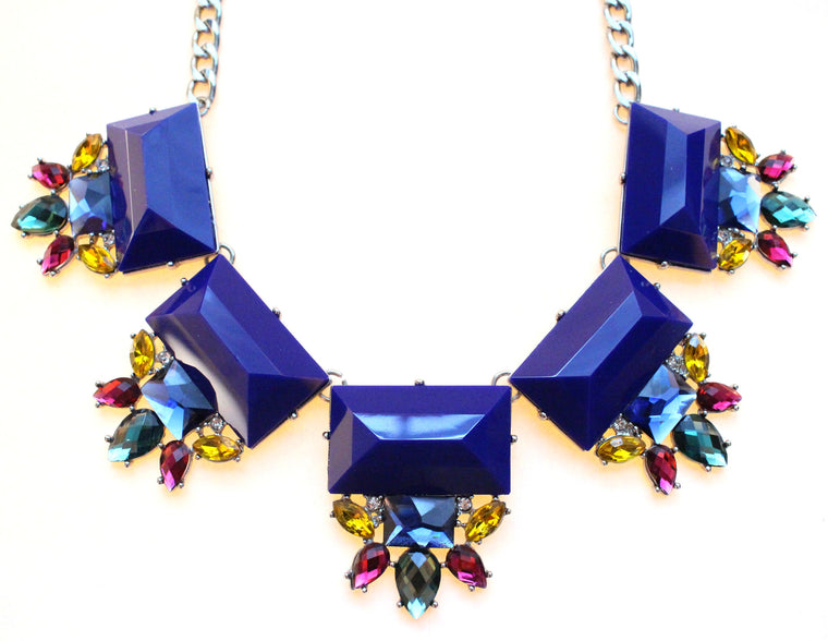 Colorful Jeweled Gemstone Statement Necklace- Royal