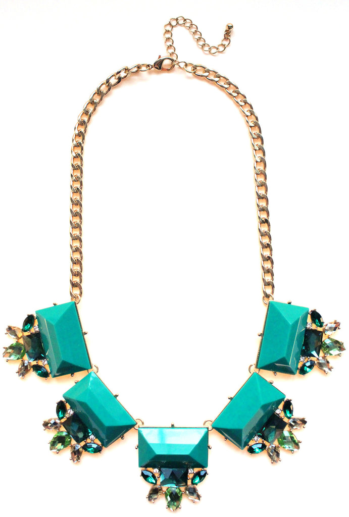 Colorful Jeweled Gemstone Statement Necklace- Green
