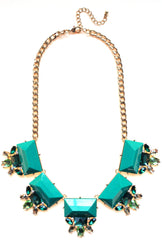 Colorful Jeweled Gemstone Statement Necklace- Green