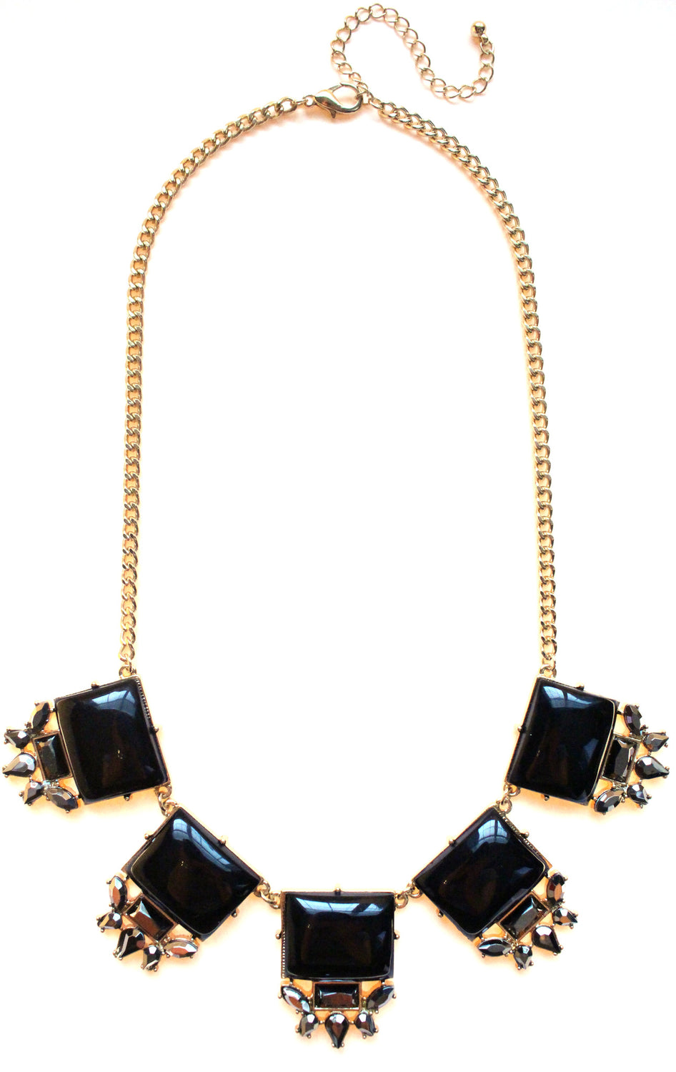 Black Square Jeweled Gemstone Necklace