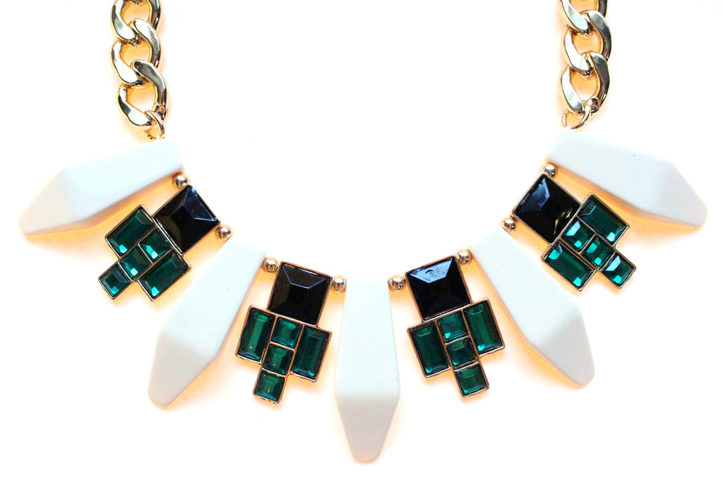 Tribal Geometric Jeweled Statement Necklace- Ivory