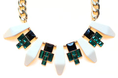 Tribal Geometric Jeweled Statement Necklace- Ivory