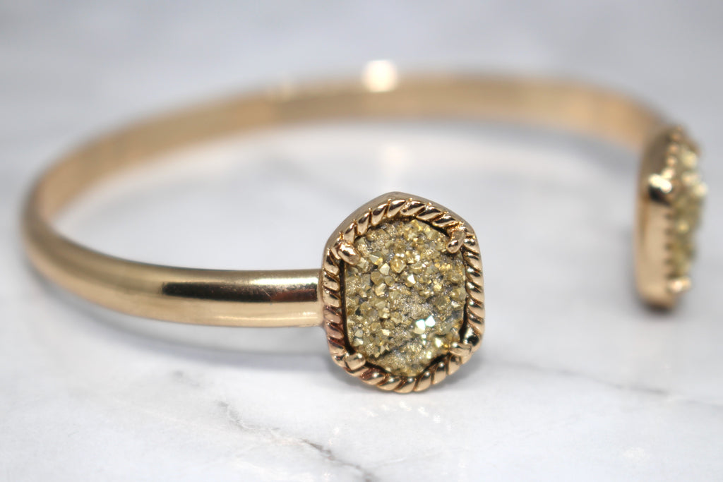 Druzy Stone Cuff Bracelet- Gold