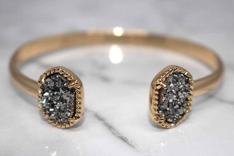 Druzy Stone Cuff Bracelet- Gunmetal Stone