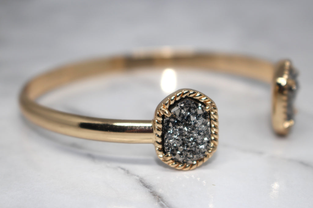 Druzy Stone Cuff Bracelet- Gunmetal Stone