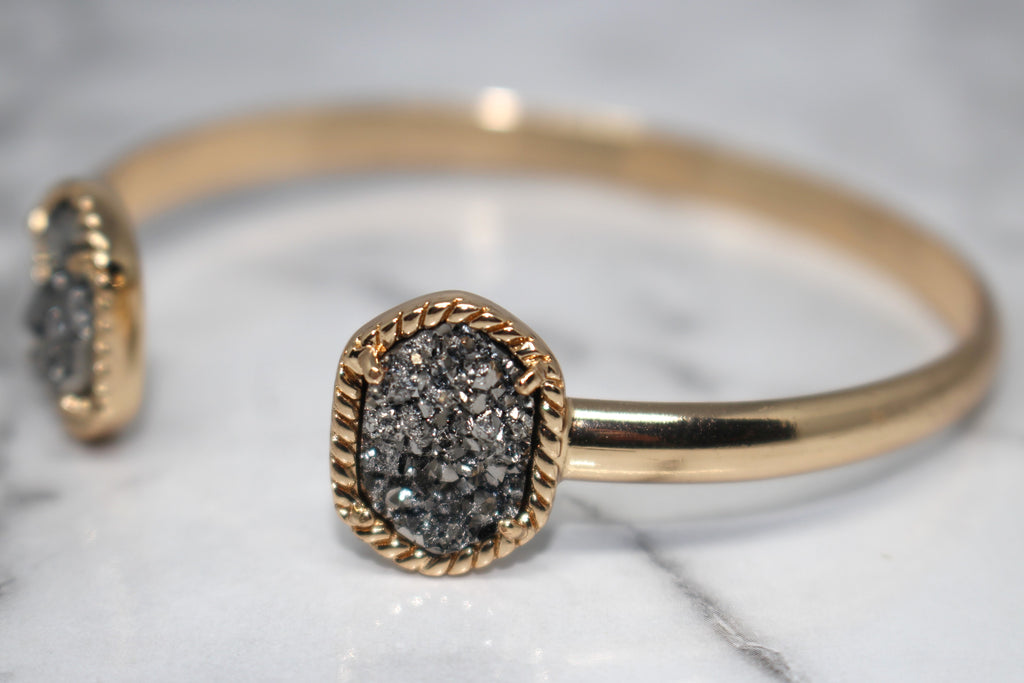 Druzy Stone Cuff Bracelet- Gunmetal Stone