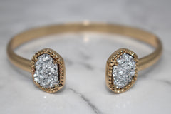 Druzy Stone Cuff Bracelet- Silver Stone