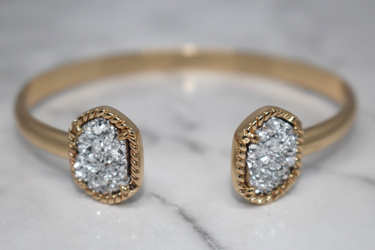 Druzy Stone Cuff Bracelet- Silver Stone