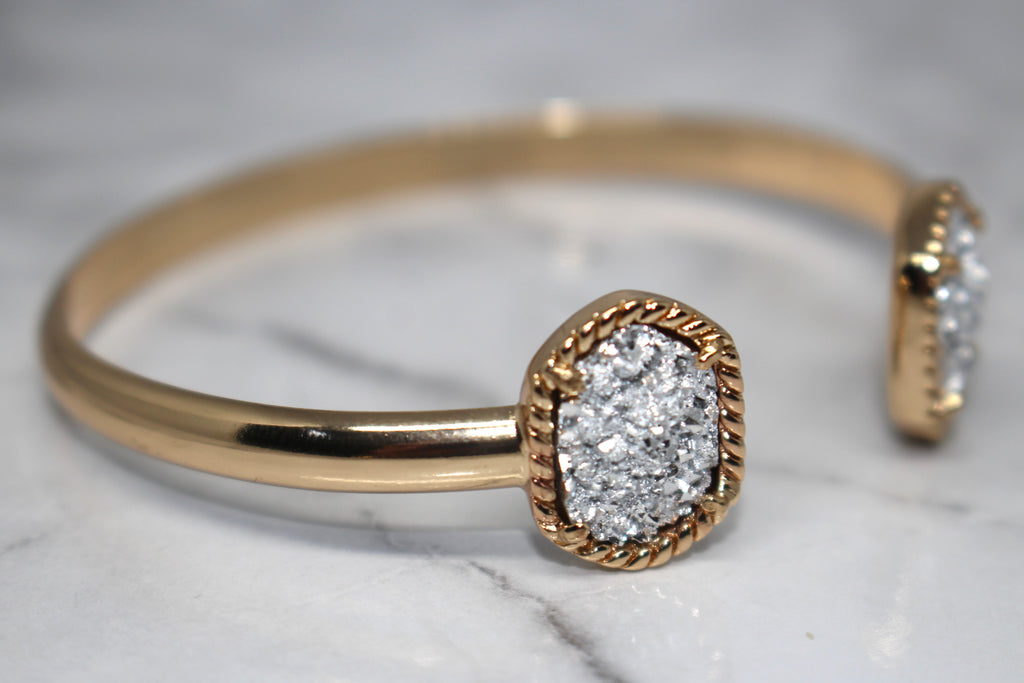 Druzy Stone Cuff Bracelet- Silver Stone