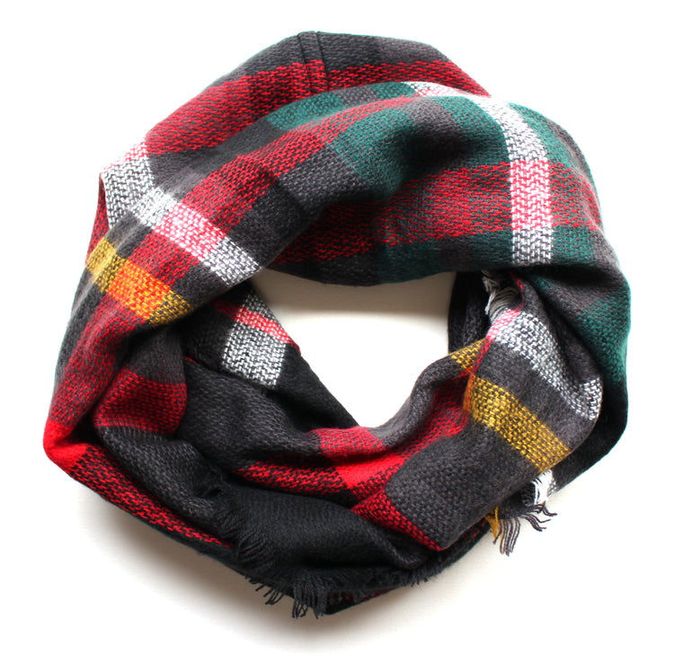 Mad For Plaid Infinity Scarf- Black Multi