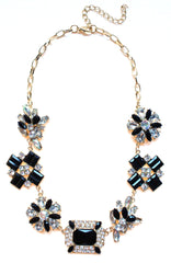 Crystal Cluster Jewels Statement Necklace- Black