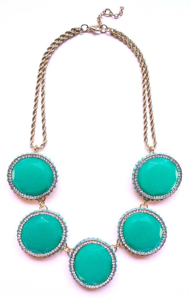 Bold Oval Gem Statement Necklace- Green