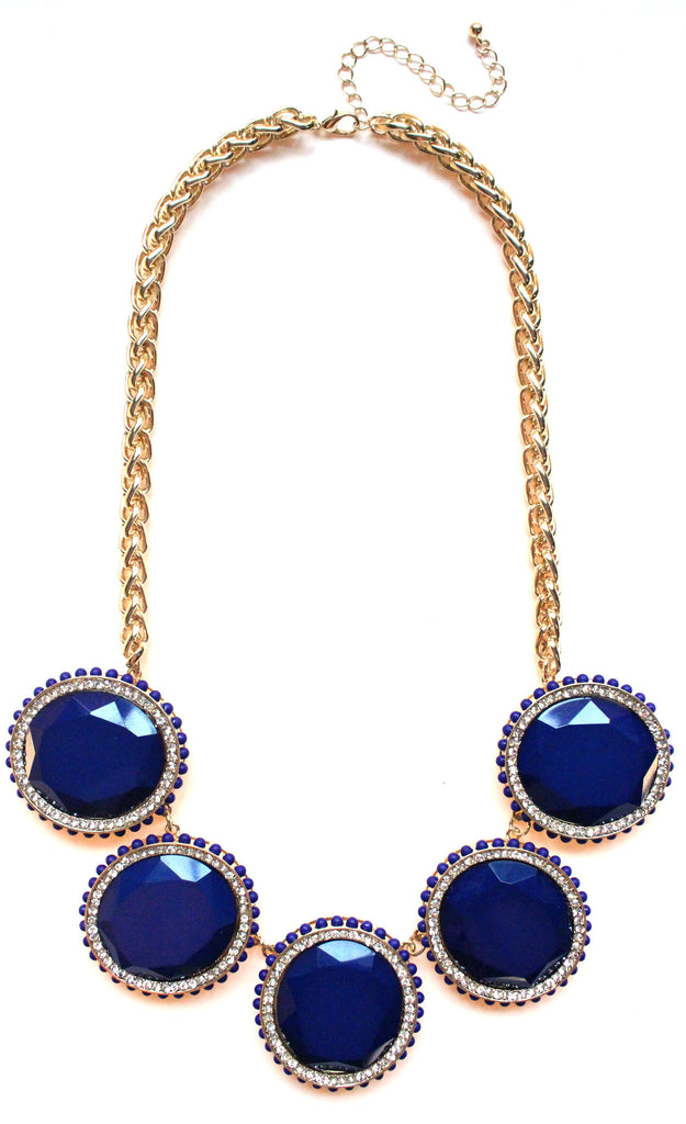 Bold Oval Gem Statement Necklace- Navy Blue