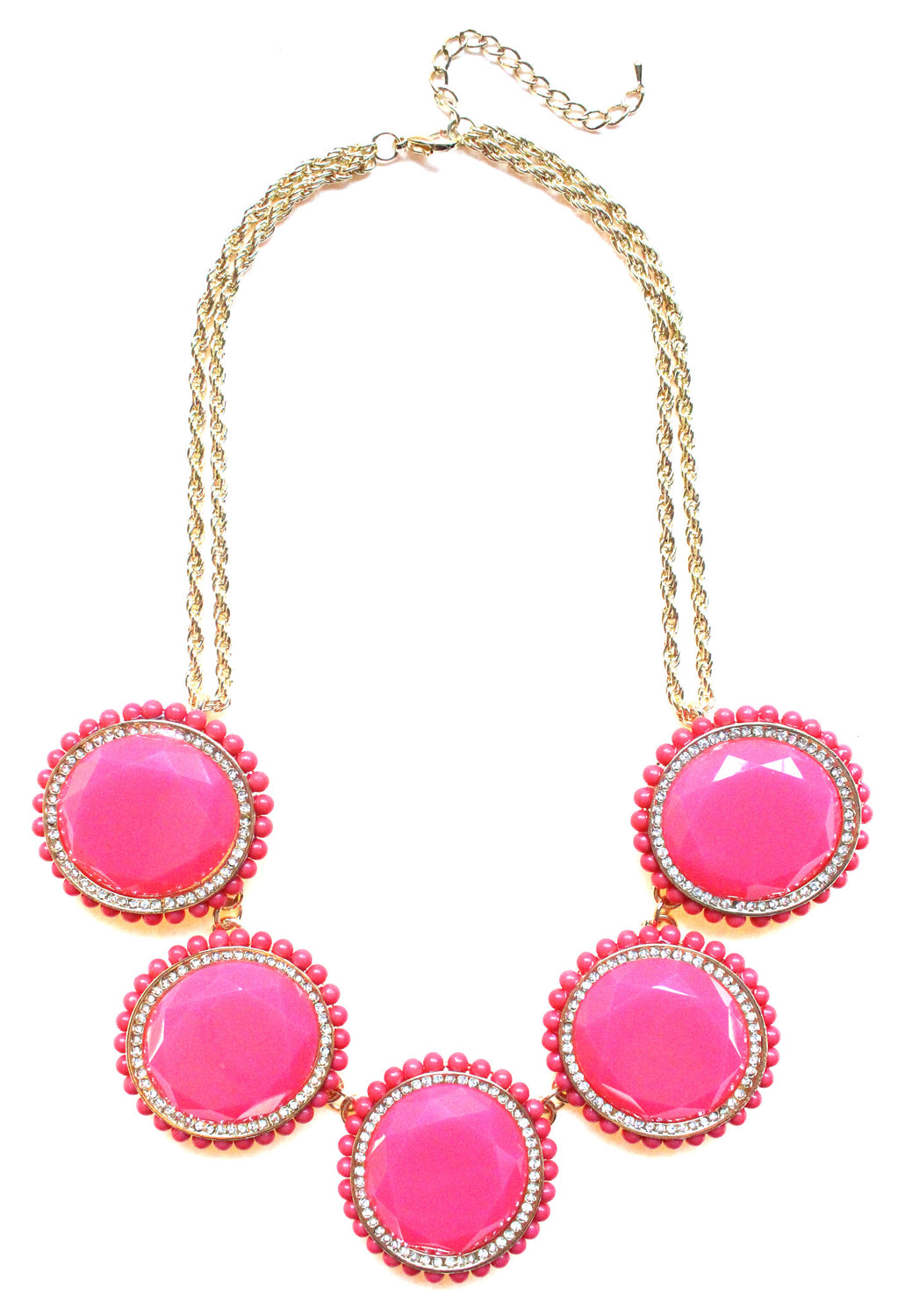 Bold Oval Gem Statement Necklace- Pink