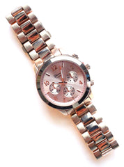 Metal Oversized Geneva Platinum Watch- Rose Gold