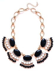 Fan Fringe Statement Necklace- Black & White