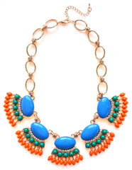 Fan Fringe Statement Necklace- Blue