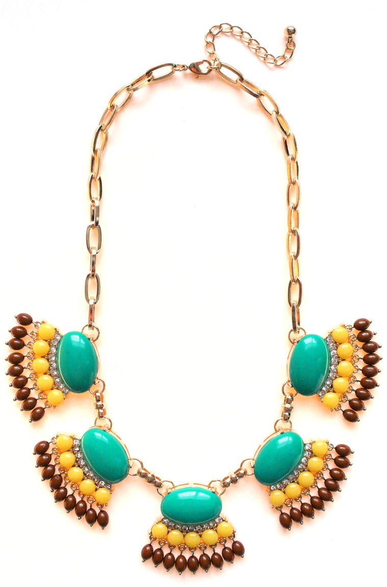 Fan Fringe Statement Necklace- Emerald