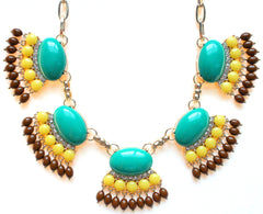 Fan Fringe Statement Necklace- Emerald