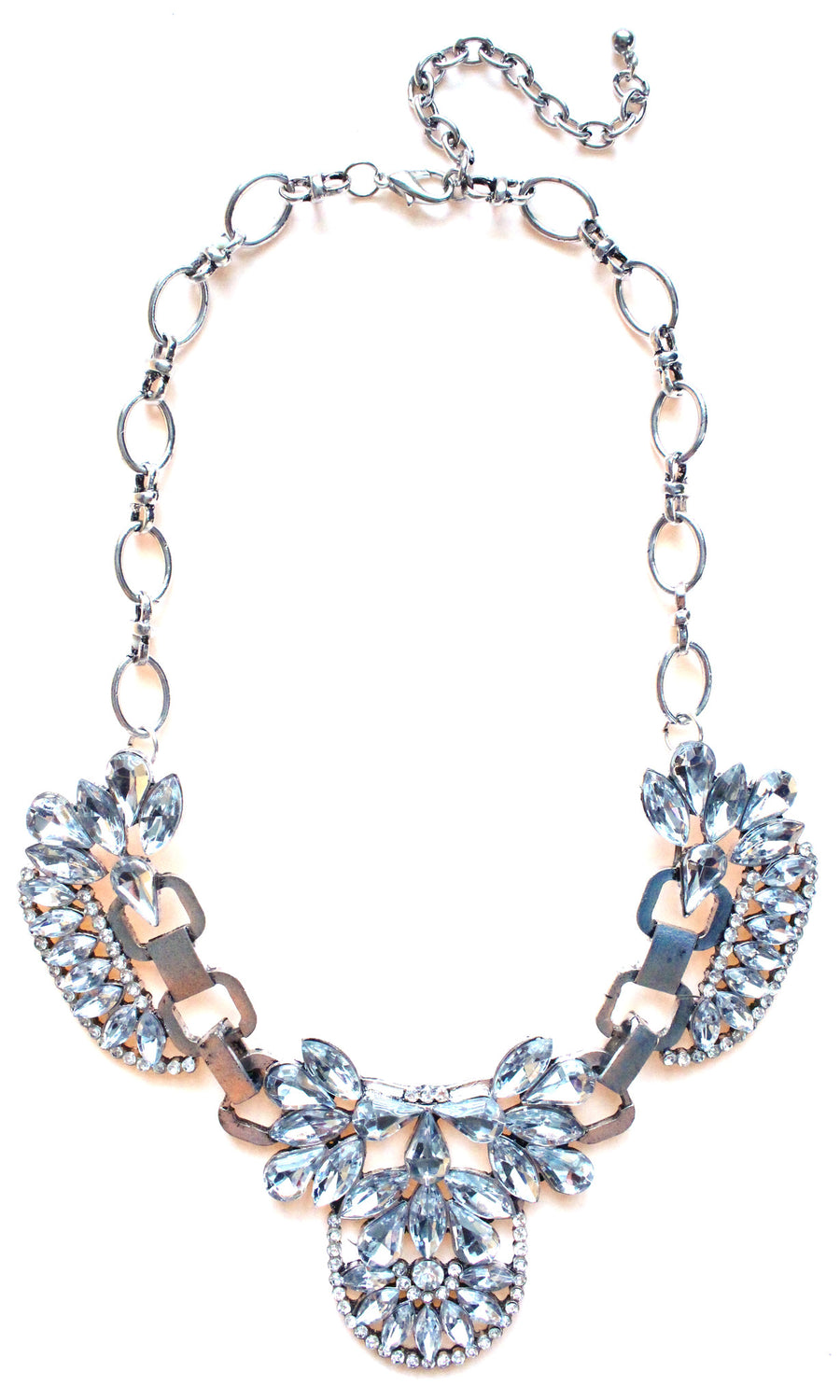 Luxe Crystal Icing Statement Necklace- Silver
