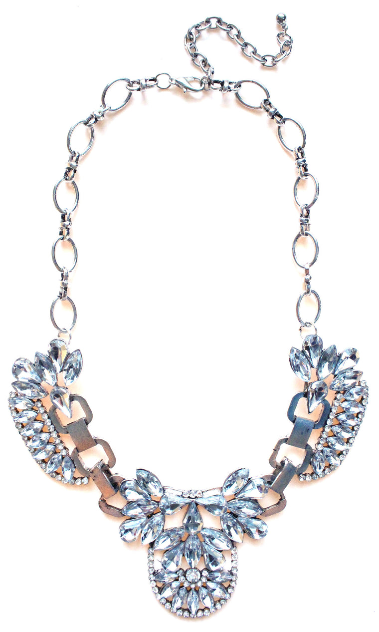 Luxe Crystal Icing Statement Necklace- Silver